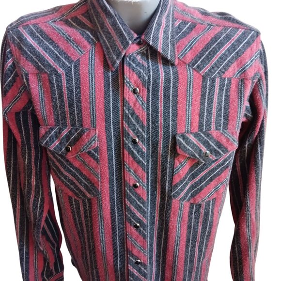 Men's 17x36 XL Vintage Wrangler Western Shirt Regular Fit X-Long Tails Striped - Picture 1 of 7